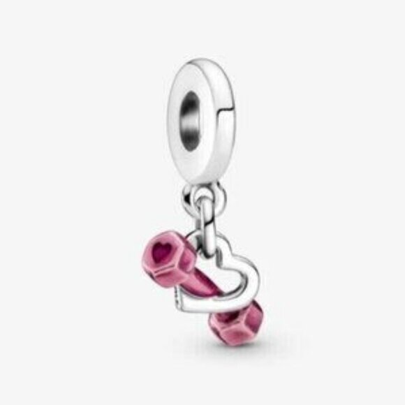 Pandora Dumbbell & Heart Dangle Charm - Picture 1 of 4